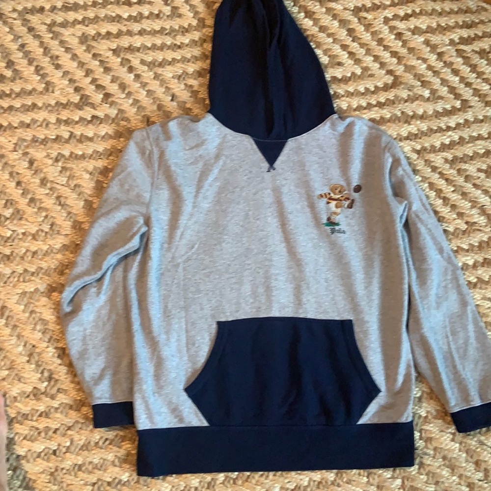 Polo sweatshirt , gray and navy. XL